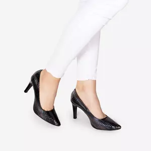Pantofi stiletto damă din piele naturală - 2274 Gri Argintiu Box Print