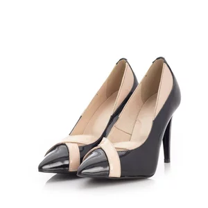 Pantofi stiletto din piele lacuita - 597-13 Negru Bej Lac