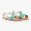 Sandale cu talpa joasa din piele naturala - 107 Turquoise + Alb Velur+ Box