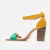 Sandale damă cu toc din piele naturală - 512 Galben Verde Box