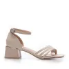 Sandale elegante damă cu toc din piele naturală, Pass Collection - 4009 Crem Box