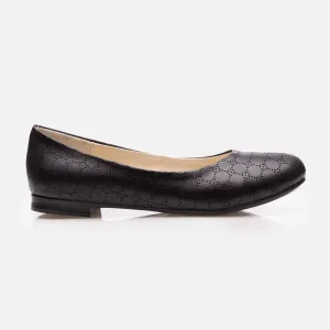 Balerini damă din piele naturală – 202 Negru  Box Perforat