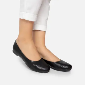 Balerini damă din piele naturală – 202 Negru  Box Perforat