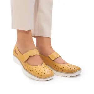 Balerini damă din piele naturală perforată, Leofex - 244 Galben Box