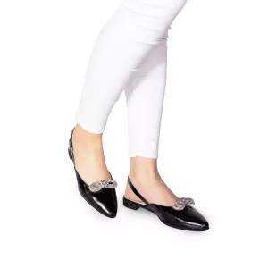 Balerini decupați damă din piele naturală, Leofex - 383 Negru Naplac