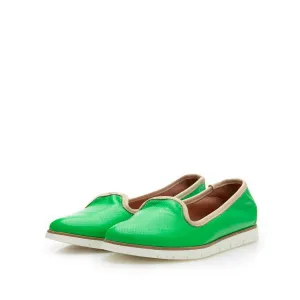 Balerini damă din piele naturală, Leofex- 024 Verde Deschis Box + Gri