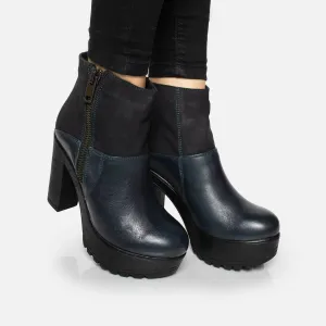 Botine cu toc damă din piele naturală, Leofex– 412 Blue Box + Velur