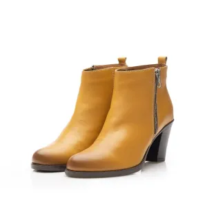 Botine dama casual din piele naturala, Leofex - 064 mustar box