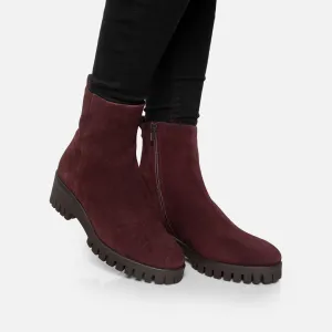 Botine damă casual din piele naturală, Leofex - 351 Vișiniu Velur
