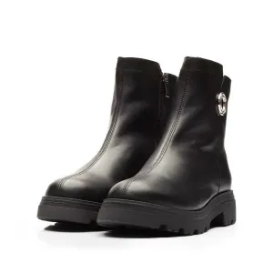 Botine damă casual din piele naturală, Leofex - 443 Negru box
