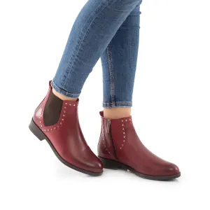 Botine dama cu talpa joasa din piele naturala Leofex- 049 Visiniu