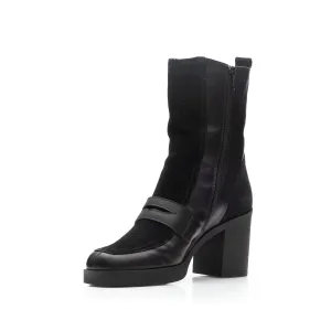 Botine damă din piele naturală, Leofex - 005 Negru Box Velur