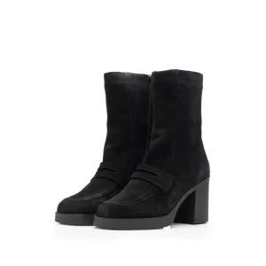 Botine damă din piele naturală, Leofex - 005 Negru Velur