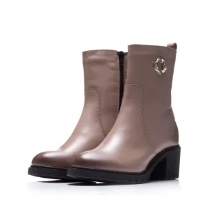 Botine damă din piele naturală, Leofex - 011 Taupe Box