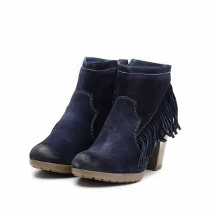 Botine dama din piele naturala, Leofex - 073 Blue Velur