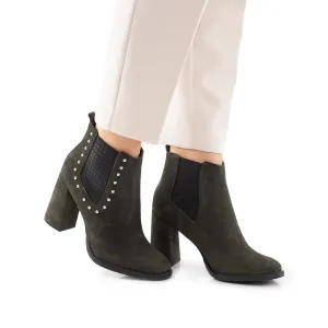 Botine dama din piele naturala, Leofex - 192 Verde Velur