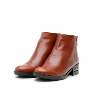 Botine dama din piele naturala, Leofex - 294 Cognac box