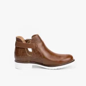 Botine damă din piele naturală, Leofex - 301-1 Maro Box Print