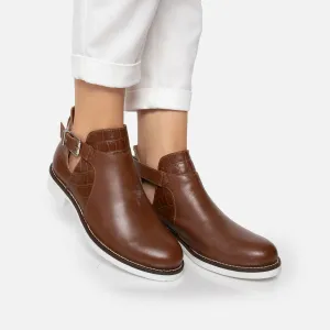 Botine damă din piele naturală, Leofex - 301-1 Maro Box Print