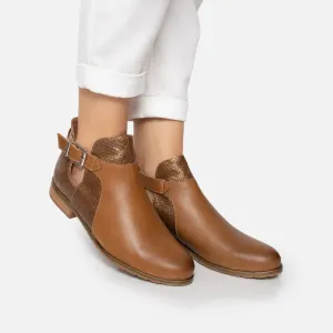 Botine damă din piele naturală, Leofex - 301 Caramel Auriu Box