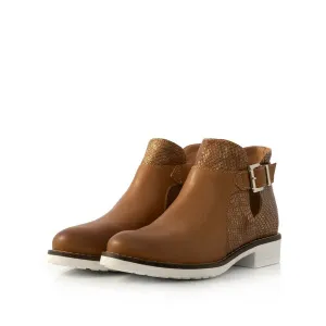 Botine damă din piele naturală, Leofex - 301 Maro Auriu Box Print