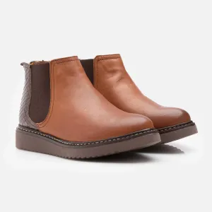 Botine damă din piele naturală, Leofex - 406 Cognac Box