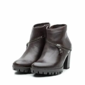 Botine dama din piele naturala, Leofex - 452 maro box