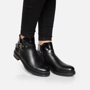Botine damă din piele naturală , Leofex - 452 Negru Box Lac
