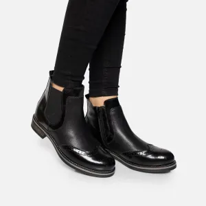 Botine damă din piele naturală, Leofex - 454 Negru Box