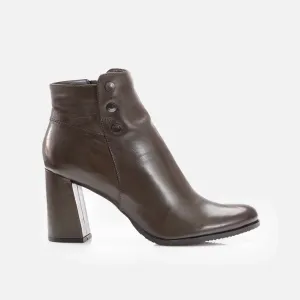 Botine damă elegante din piele naturală, Leofex - 346 Kaki Box
