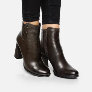 Botine damă elegante din piele naturală, Leofex - 346 Kaki Box