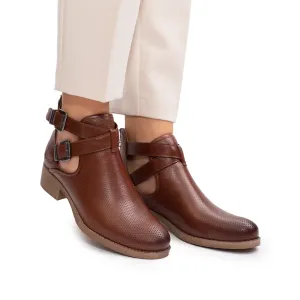 Botine dama de vara perforate din piele naturala, Leofex - 320 Maro