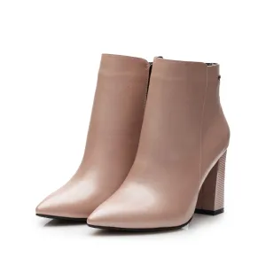Botine elegante damă din piele naturală - 3225 Roz Pudra
