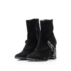 Botine elegante dama din piele naturala intoarsa - 1854 Negru Velur