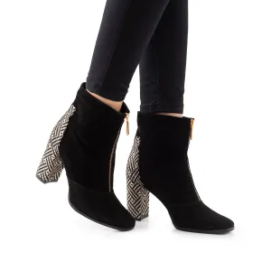 Botine elegante dama din piele naturala - 1880 Negru Velur