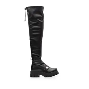 Cizme dama din piele naturala strech, Leofex - 343 Negru box