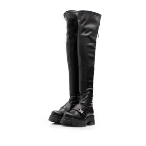 Cizme dama din piele naturala strech, Leofex - 343 Negru box