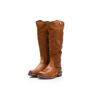 Cizme joase dama din piele naturala - 082 Cognac Box cu Velur