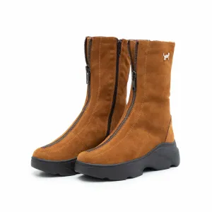 Cizme scurte dama din piele naturala, Leofex - 267-1 camel velur