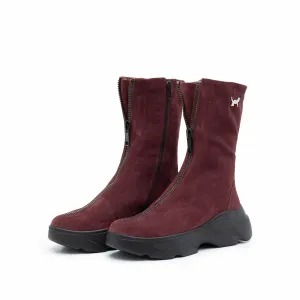 Cizme scurte dama din piele naturala, Leofex - 267-1 Visiniu velur