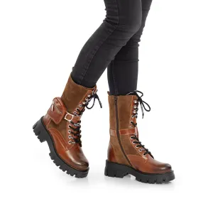 Cizme scurte dama din piele naturala, Leofex - 340 Cognac box velur