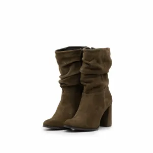 Cizme scurte dama elegante din piele naturala, Leofex - 560 Kaki Velur
