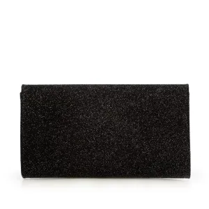 Geantă plic damă din piele naturală,Leofex - 4014 Negru cu sclipici