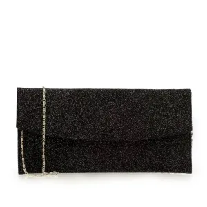 Geantă plic slim damă din piele naturală, Leofex - 4015 Negru cu sclipici