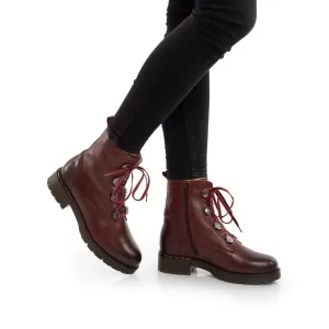 Ghete casual dama din piele naturala Leofex- 508 Visiniu