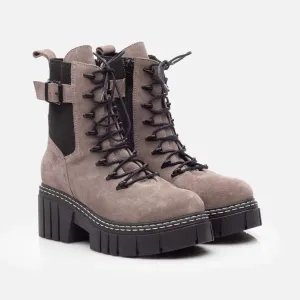 Ghete damă casual din piele naturală - 377 Gri Velur