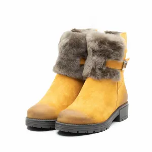 Ghete dama casual din piele naturala Leofex- 058-2 Mustar Velur
