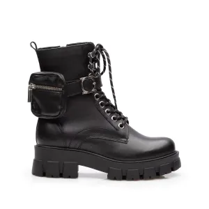 Ghete damă casual din piele naturală, Leofex - 330 Negru Box