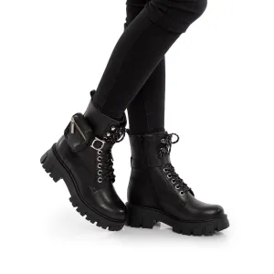 Ghete damă casual din piele naturală, Leofex - 330 Negru Box