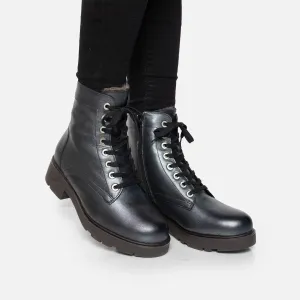 Ghete damă casual din piele naturală, Leofex – 350 Antracite Box Sidefat